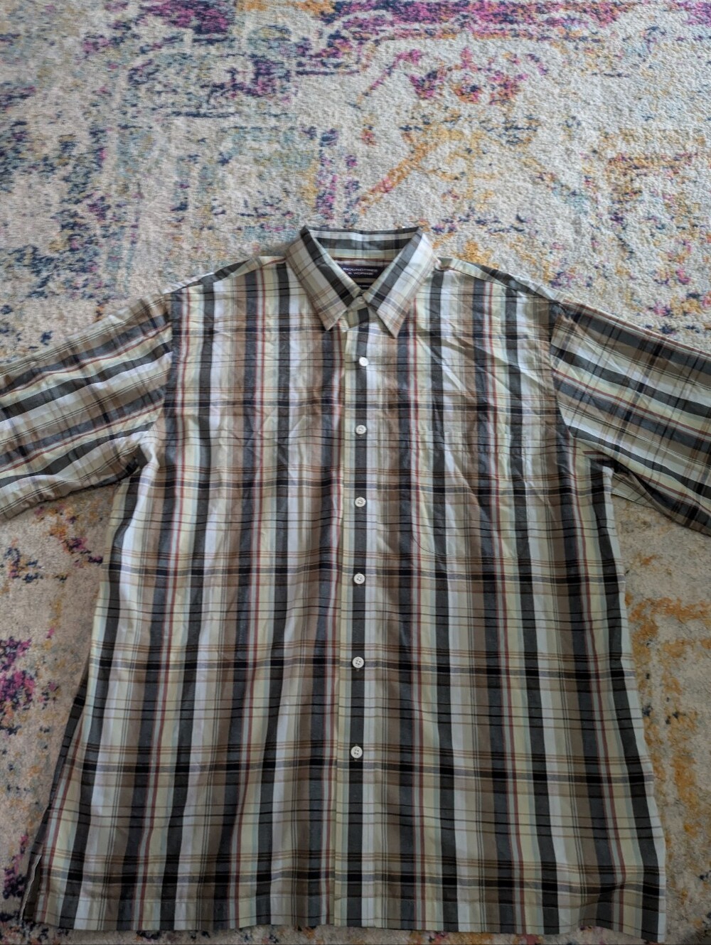 Men's Short-Sleeve Plaid Button-Up Shirt - Beige/Olive